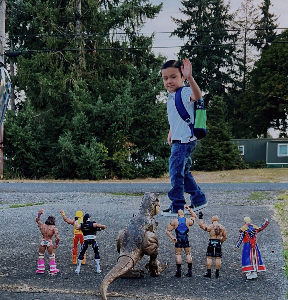 First day of kindergarten and his favorite toys told him bye before he left this morning. <a href="/CodyRhodes/">Cody Rhodes</a> <a href="/BrockLesnar/">Brock Lesnar</a> <a href="/HulkHogan/">Hulk Hogan</a> <a href="/WWE/">WWE</a>