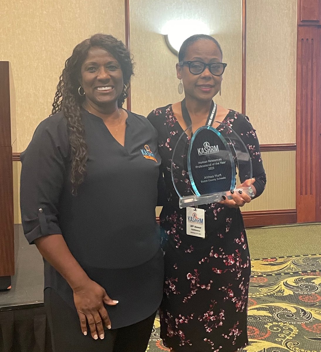 KASHRM_'s tweet photo. Congratulations to Althea Hurt, Director of Human Resources for Bullitt County Schools, for being named the 2023 KASHRM HR Professional of the Year recipient!!!! @bcpsky @HrBcps #2023KASHRMConference https://t.co/05E2f7eOex