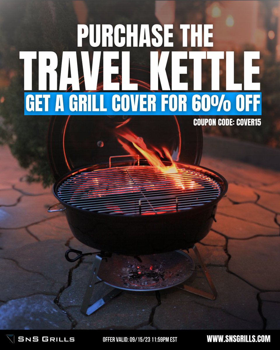 This week, buy a Travel Kettle and get 60% off the cover. Simply add in BOTH the Travel Kettle and cover into your cart and use COUPON CODE: COVER15 at checkout. Expires: 09/15/23 11:59pm est. #snsgrills #slownsear #bbq #footballfood