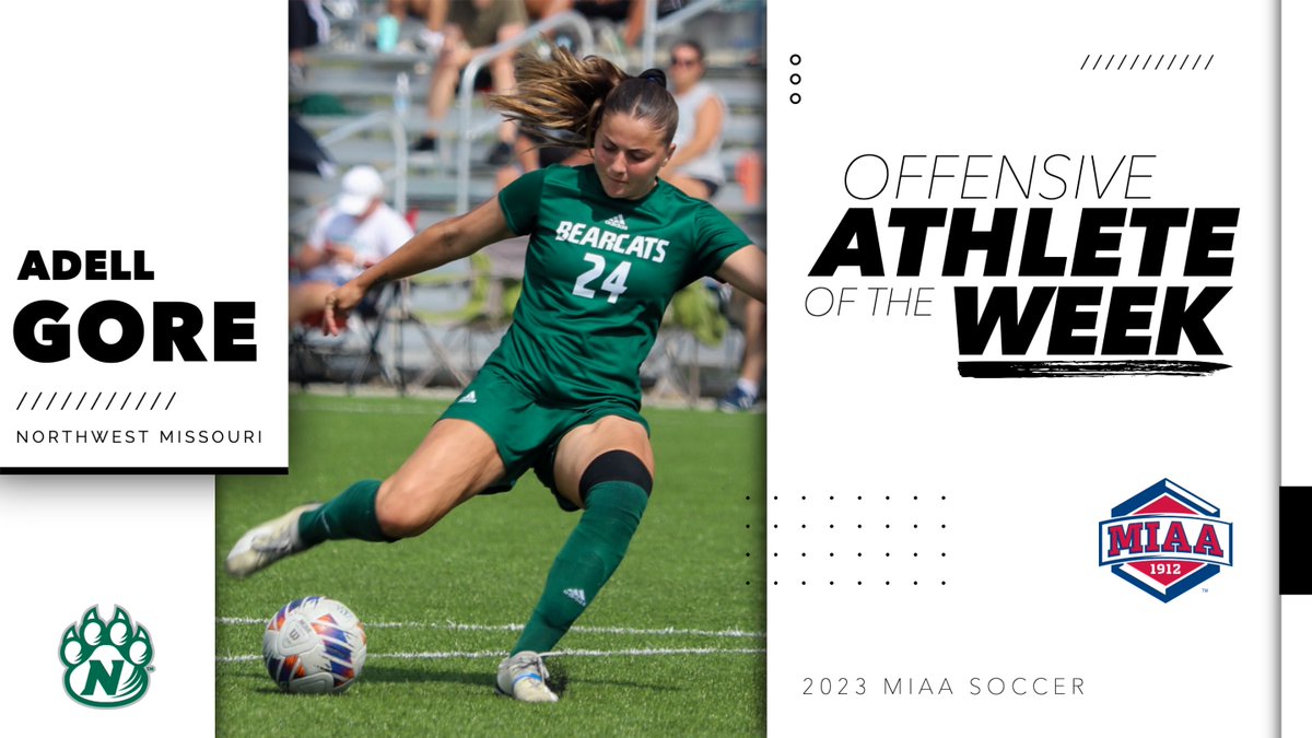 TheMIAA's tweet photo. Adell Gore totaled 2⃣ goals and 2⃣ assists to lead @NWBearcatSOC to a 2-0 weekend and be crowned week two's MIAA Offensive Athlete of the Week 👑

📰 https://t.co/rU0dU9dHiT
#BringYourAGame