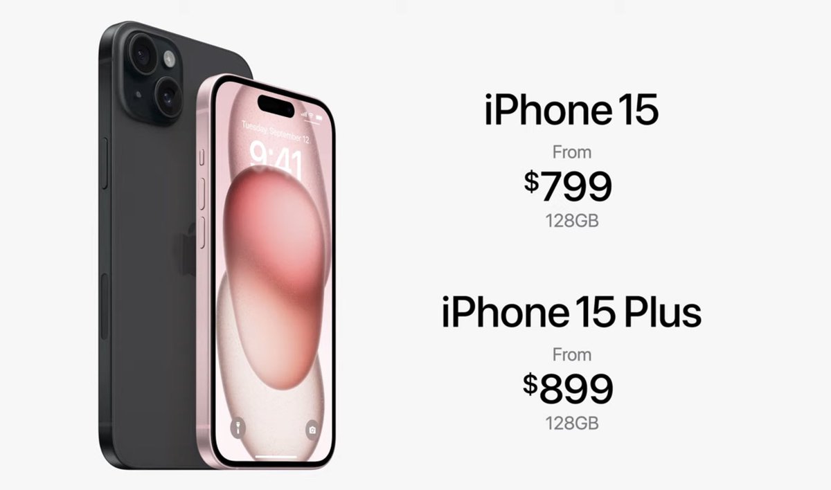 DaxMainCrypto's tweet photo. 🔥 Apple divulga os preços do novo iPhone 15.

📱iPhone 15 - $ 799/R$ 3.959
📱iPhone 15 Plus - $ 899/R$ 4.450

💰Valores de mercado americano, sem imposto do Brasil. #AppleEvent2023 #AppleEvent #iplace #iPhone15Pro #Brasil https://t.co/Z01lq4Agf8