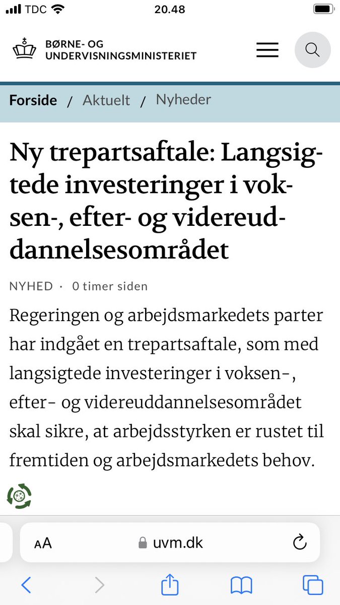 Ny trepartsaftale betyder bl.a.: Omstillingsfonden med op til 10.000 kr. til efteruddannelse udvides, realkompencevurderinger gøres gratis for alle og de særskilte moduler med det meget specialiserede indhold - fx indenfor grøn omstilling - gøres varige. 
uvm.dk/aktuelt/nyhede…