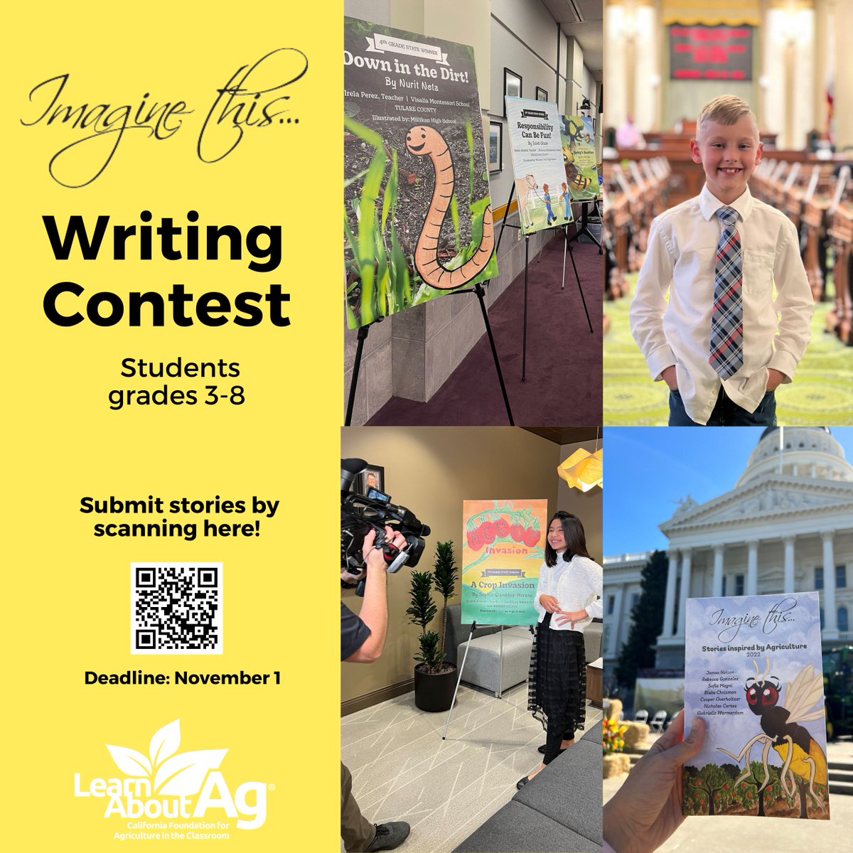 Calling all California kids!🌟Or at least students grades 3-8! Our Imagine this... Story Writing Contest is OPEN. Reminder, students can now submit stories online. Details here: learnaboutag.org/programs/conte…