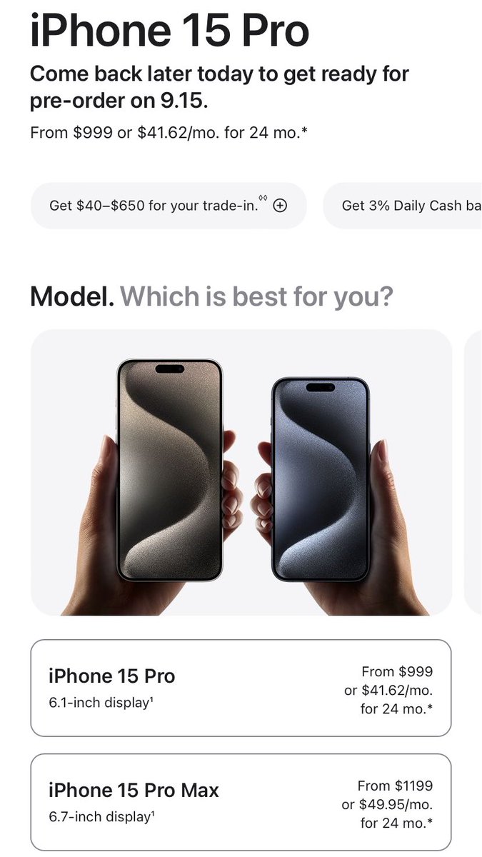 emonrahmann's tweet photo. Which one do you think is the best value for money? 

#AppleEvent #iPhone #iPhone15 #iPhone15Pro https://t.co/m34qXdCBcQ