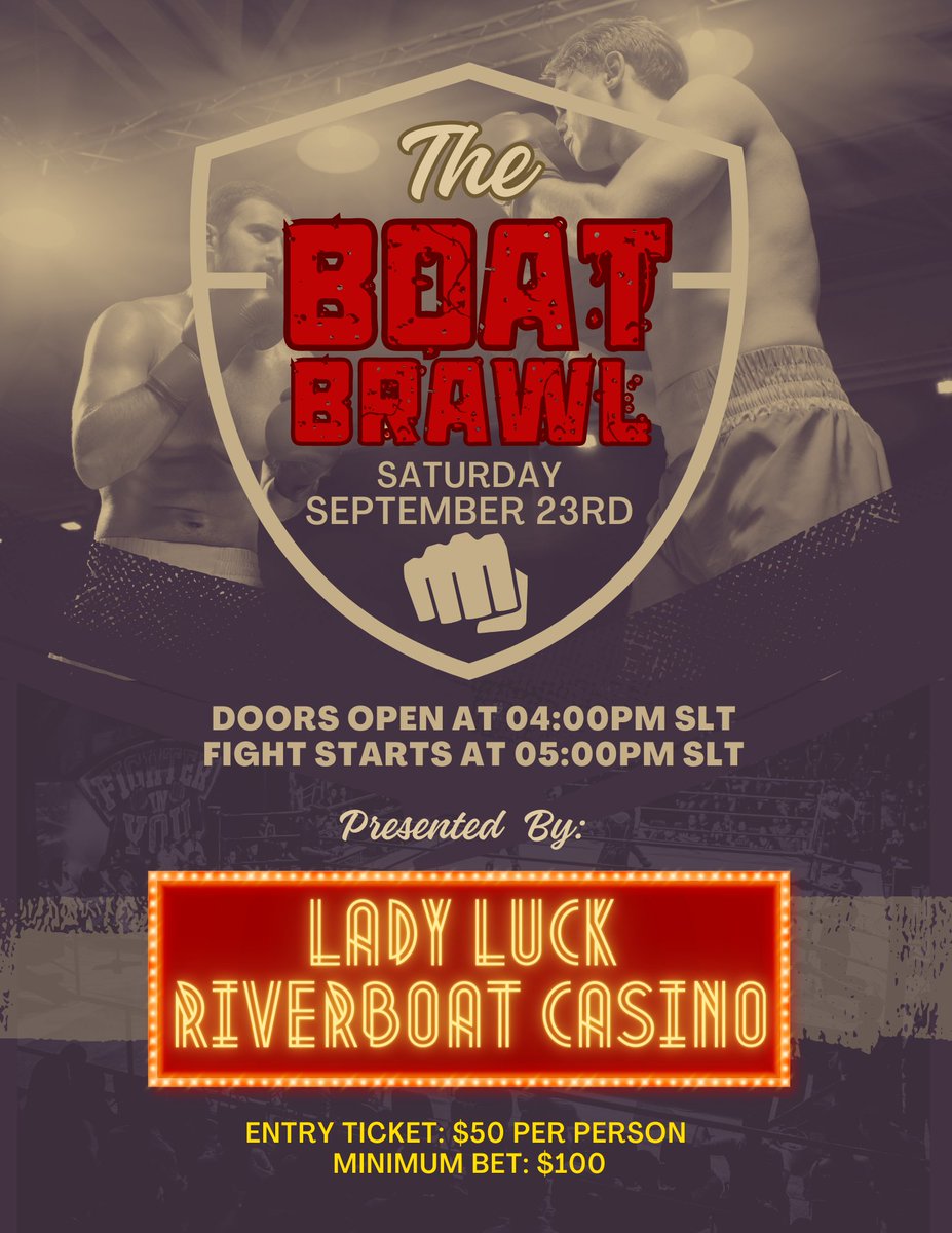 hellkitten_BW's tweet photo. Lady Luck Casino has 𝐓𝐖𝐎 𝐒𝐏𝐎𝐓𝐒 𝐋𝐄𝐅𝐓 for the Boat Brawl!                      

🥊💪🏼💥🥊💪🏼💥🥊💪🏼💥🥊💪🏼💥🥊💪🏼💥🥊

Sign up today and prove to everyone how fuckin' badass you are! https://t.co/TxRKApEH0o