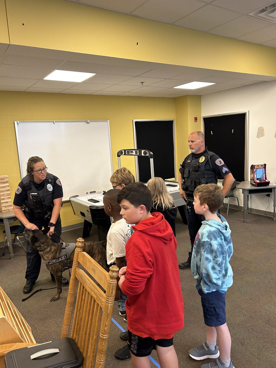 YOUR_PCES's tweet photo. Thank you to our Clark-Pleasant Police Department for partnering with us for our SRO experience today! Students worked hard to earn Warrior Way tickets to catch in for this opportunity! #wearepces https://t.co/amK7SlPzfe