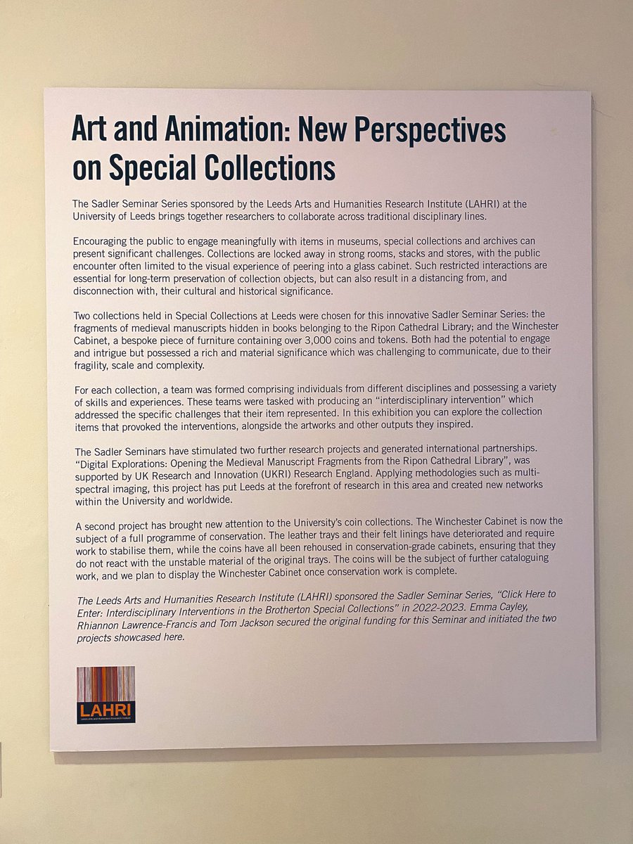 emmacayley's tweet image. So pleased with this exhibition now open at the Stanley and Audrey Burton Gallery in the Parkinson Building @UniversityLeeds @LULGalleries My favourite @riponcathedral fragment from the Prose Lancelot is on display &amp;amp; some fabulous coins from the Winchester Cabinet #fragmentology