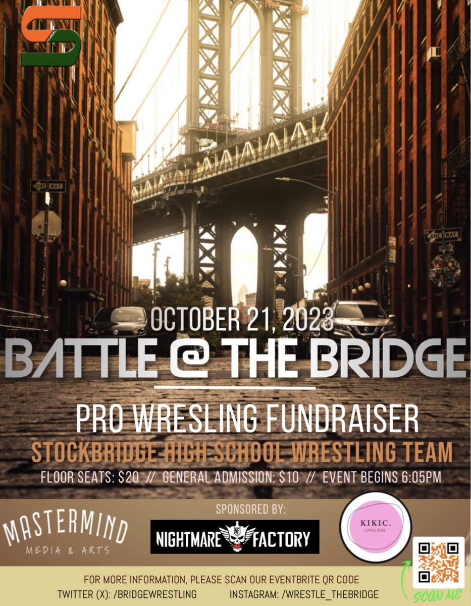 We are super excited to announce our wrestling fundraiser to benefit the Stockbridge Wrestling Team!

#StockbridgeHighSchool #TheBridge #highschoolwrestling #StayDangerous #SHHWrestling #WelcomeToTheBridge #ComeGetSome #staydangerous #tigersontop #fundraiser