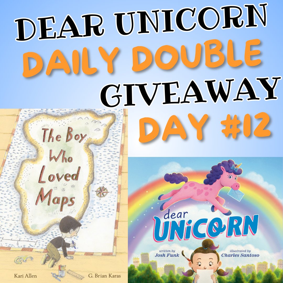 In ONE week my 19th book, DEAR UNICORN, releases! To celebrate, I’m giving away 19 copies along with another favorite book. Today's #Giveaway includes THE BOY WHO LOVED MAPS by <a href="/Kari_D_Allen/">Kari Allen</a> &amp; G. Brian Karas

To enter:
✅ FOLLOW
❤️ LIKE
🔃 RT/QT

BONUS: 👉 REPLY &amp; TAG A FRIEND