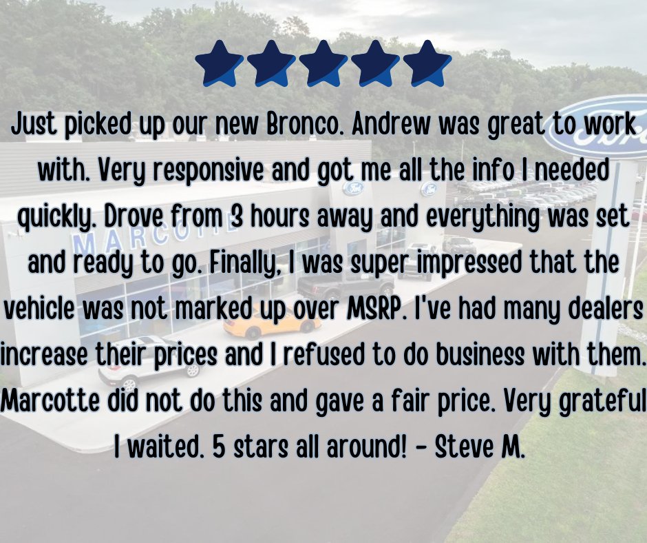 FordMarcotte's tweet photo. Thank you for your kind words Steve! We hope you enjoy your new Bronco!! #wevegotyourback https://t.co/FVwg95FEse