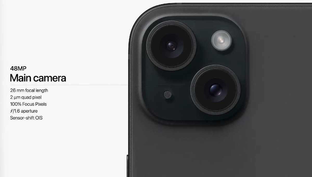 phonsoftware's tweet photo. كاميرا سلسلة الآيفون 15

أساسية دقتها 48MP
وتقريب 2X
تحسين التصوير لوضع البورتريه والليلي
تصوير سينمائي 4K

#AppleEvent https://t.co/xv1QmwkesG