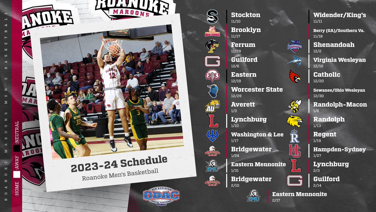 Roanoke Maroons (@rcmaroons) on Twitter photo Attention, Maroon Fans! Take a look at the upcoming 2023-24 <a href="/RoanokeMBB/">Roanoke Men's Basketball</a> schedule. It features 25 contests, including 16 ODAC games. Mark your calendars now and make your way to the Cregger Center for all the exciting Maroon Basketball action! #GoNoke Attention, Maroon Fans! Take a look at the upcoming 2023-24 <a href="/RoanokeMBB/">Roanoke Men's Basketball</a> schedule. It features 25 contests, including 16 ODAC games. Mark your calendars now and make your way to the Cregger Center for all the exciting Maroon Basketball action! #GoNoke