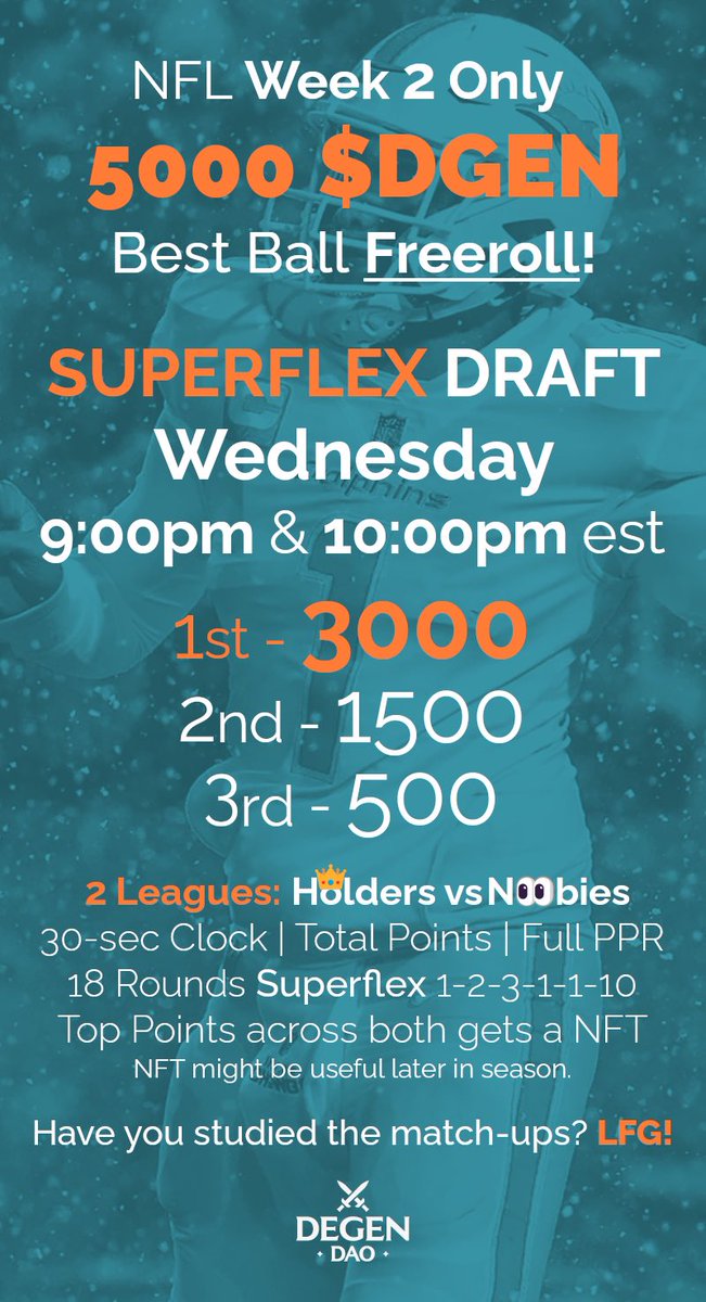 Free money!!!

Football!!!

What else do you want?

12 spots available. Random draw from this tweet.

Like = entry
Retweet = 2x entry
Comment = entry(funniest comment gets a spot)
Enter our discord and tag Sir Joe Candy = entry

discord.gg/knightsofdegen