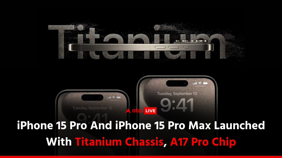 abplive's tweet photo. #AppleEventLive | Apple unveiled the iPhone 15 Pro models featuring a grade 5 titanium chassis.
Click on the 🔗 to know more: https://t.co/Xkps4z5Ddt
#iPhone15 #Apple #TimCook #AppleEvent #TechNews #Gagdets #iPhone15Series #ABPLiveTech https://t.co/EhNIsMSUdS