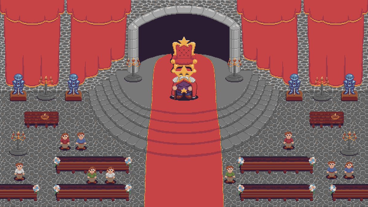 QCCGame's tweet photo. A grander view of the king's throne room. Still potentially WIP, but curious if people think it's missing something.

#qccgame #gamedev #indiegame https://t.co/xC5y1ygfp7