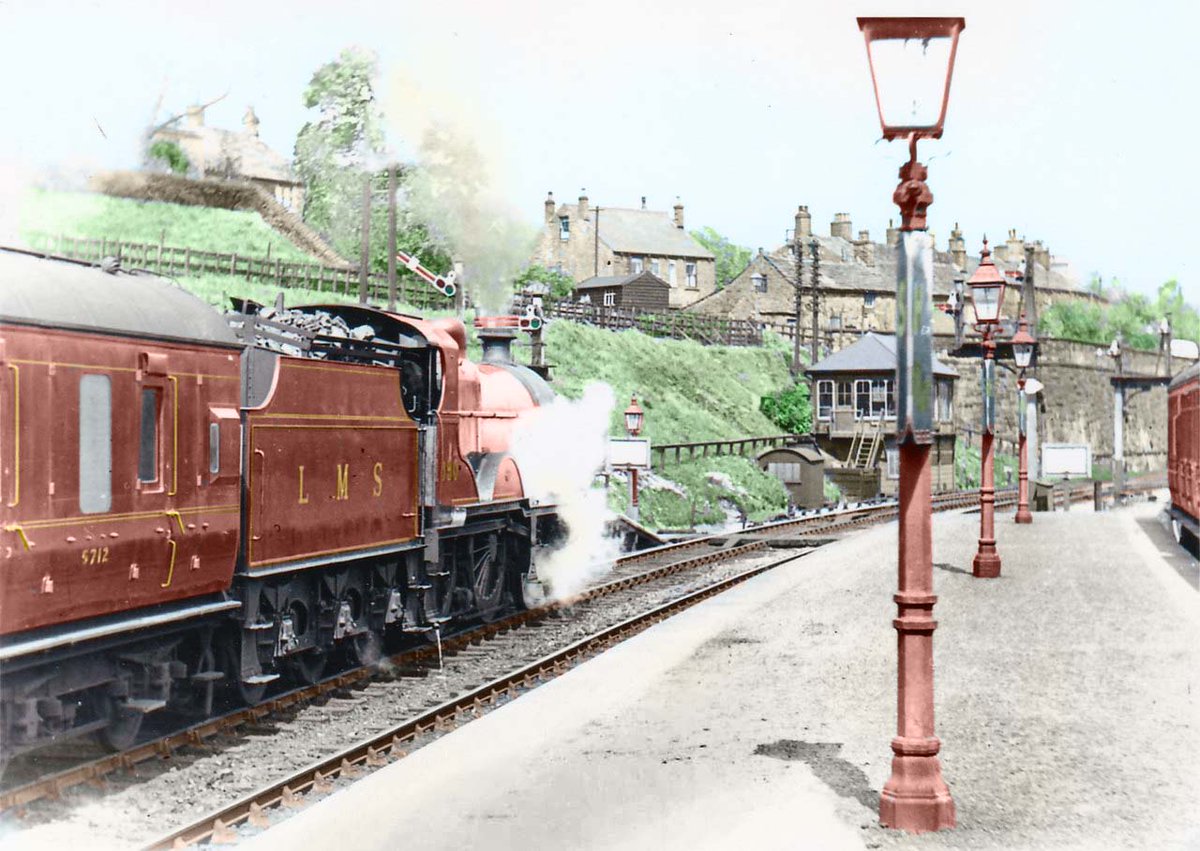 L M S 4P Class 4-4-0 1090 ready to depart from Chinley. Photograph colourised from a black and white original in Keith Holford's archive. #Derbyshire #Chinley