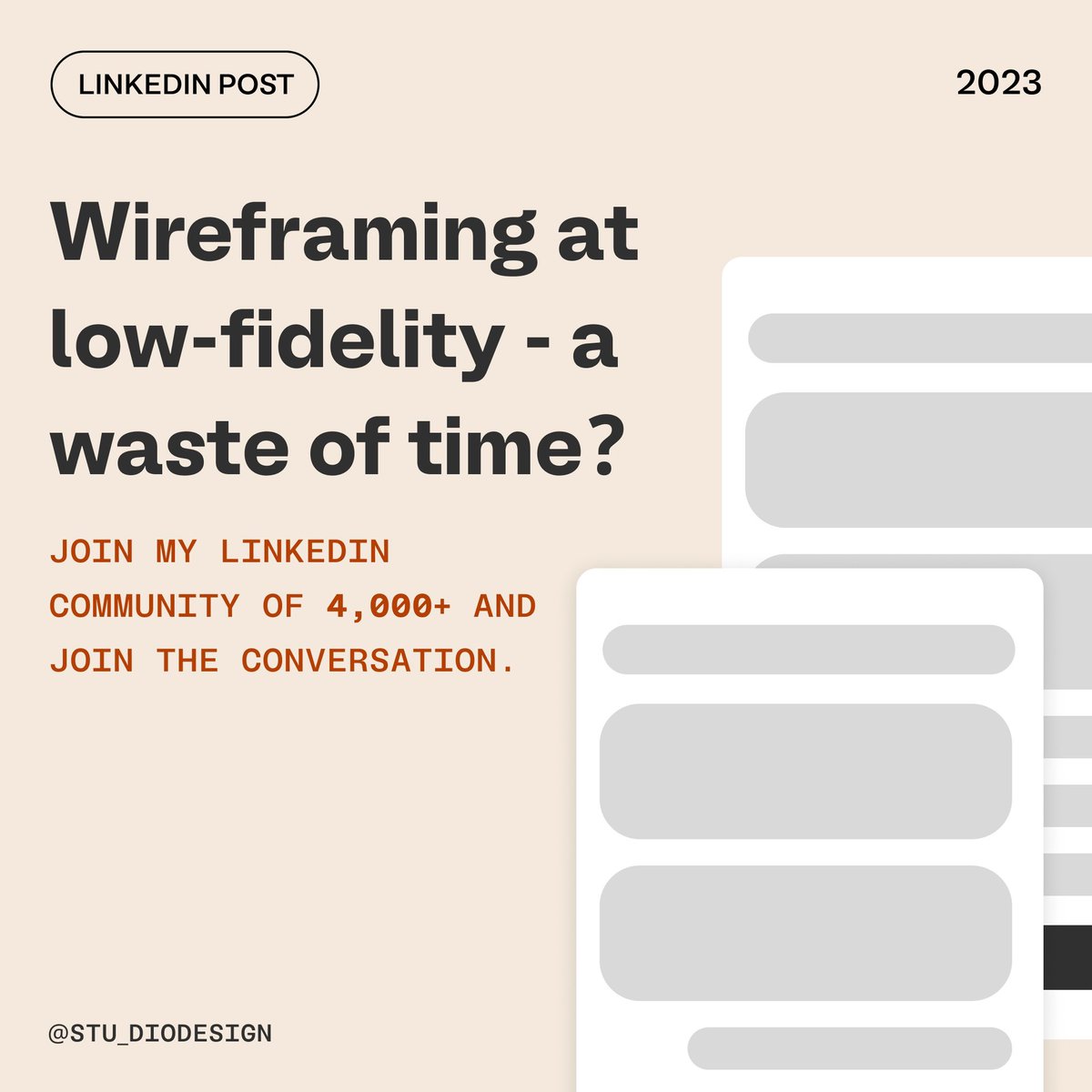 stu_diodesign's tweet photo. Brand new post over on LinkedIn! ✍️ Wireframing in low-fidelity - a waste of time? Discussion based on a few conversations overseen on X recently. Let me know your thoughts! 

Join 4,000+ others over on my LinkedIn community - just follow my page. ☺️ 

🔗 https://t.co/9Hl0S1y9FY https://t.co/yA1pEbfvln