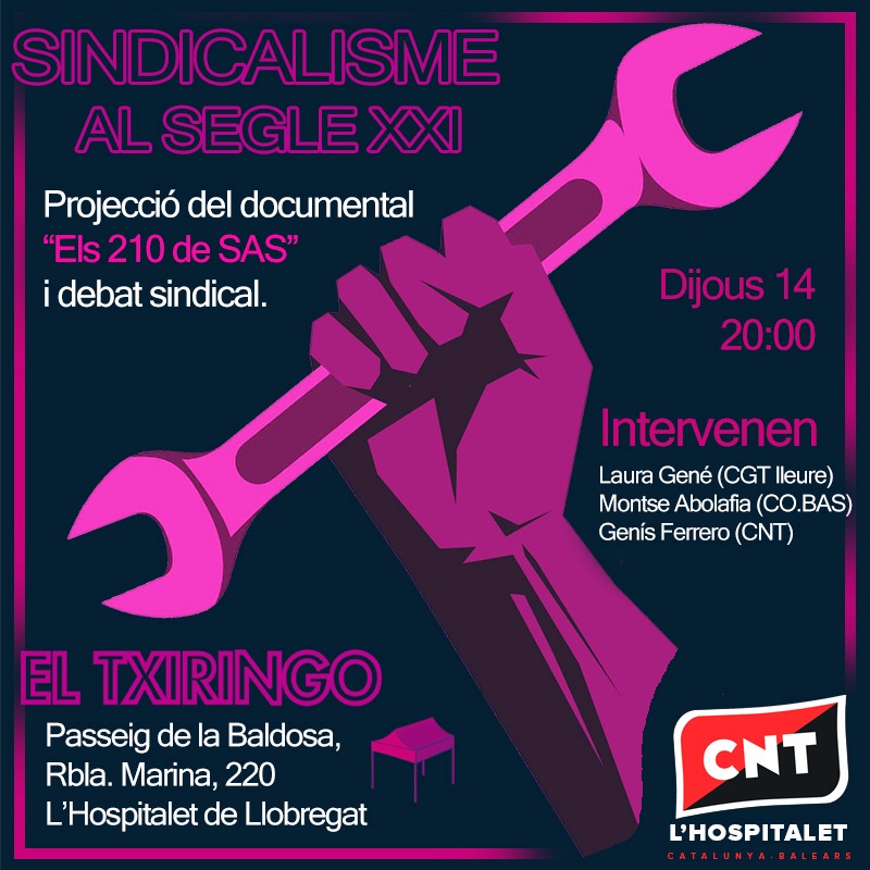 ➡️ Dijous 14 a les 20:00h ⬅️
En el marc de la #FestaMajorBellvitge al Txiringo alternatiu del Grup ecologista <a href="/lasaboga/">Mírate</a> hem preparat aquesta activitat de caire sindical. ,🚩🏴