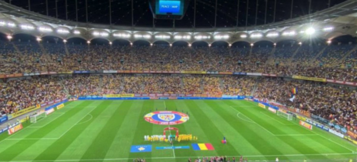 admirim's tweet photo. Romania-Kosovo EURO 2024 qualifier match has been suspended after certain Romanian hooligans shouted racist chants, unfurled anti-Kosovo banners, and threw pyrotechnics. https://t.co/TNMlRQEmIM