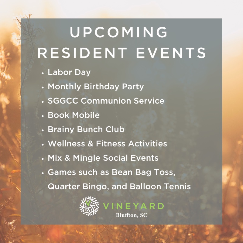 VineyardBluff's tweet photo. We are looking forward cooler weather and starting the Fall season soon!

Check out our social events calendar to see the fun in store this month.

#septembersocialevents #socialeventscalendar #vineyardbluffton #blufftonsc https://t.co/OTqTmHcGrG