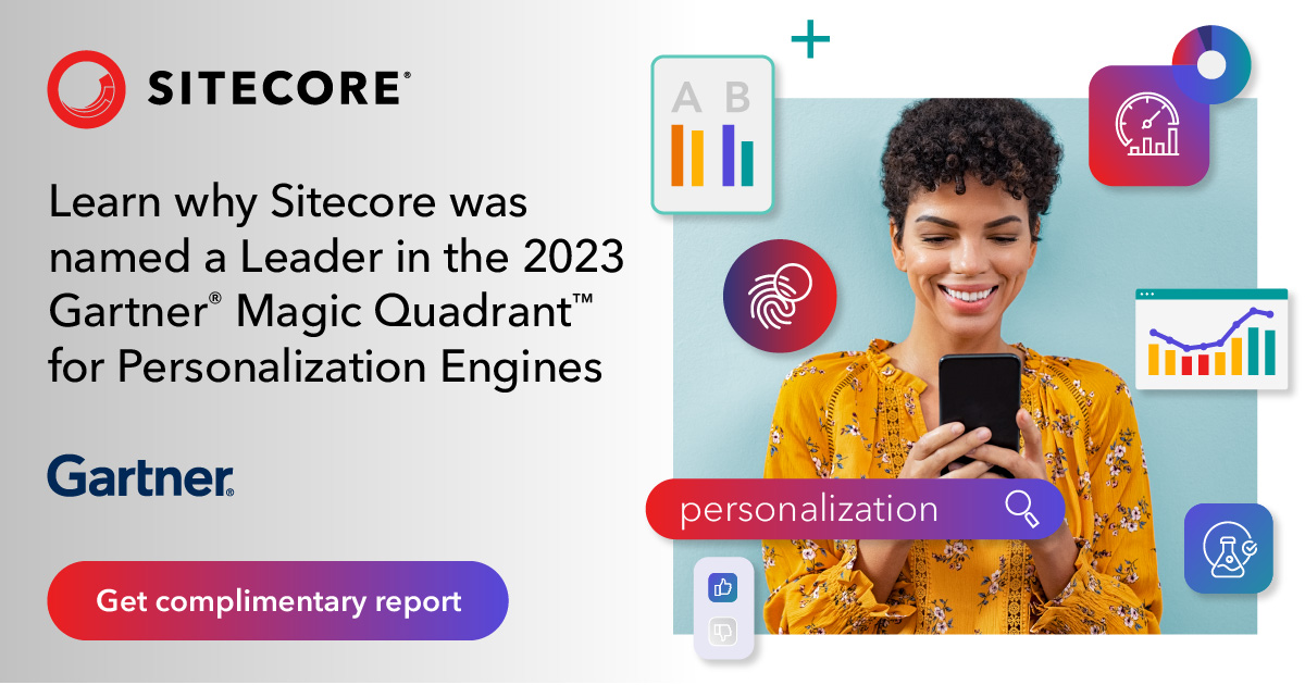 Sitecore's tweet image. We’re 😁smiling😁 from ear-to-ear to see Sitecore named a Leader in the 2023 Gartner® Magic Quadrant™ for Personalization Engines. Download the complimentary report to find out more👉 siteco.re/3sJiMTi

#SitecorePersonalize #SitecoreCDP #SitecoreDiscover #Personalization