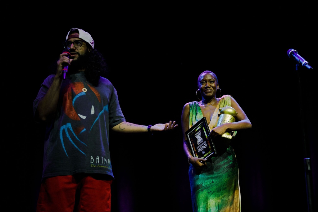 HouseofPainT's tweet photo. Congratulations to @mayaspoken for taking home the title of the OG500 Winner for a 2nd time 🏆

Her piece is at the @ottawaartgallery ‘We Don’t Dream of Labour’ exhibit curated by fellow OG500 slam poet @yanaminah 🖋️🖼️

#HoPTurns20

Photos by @daviddpistol
MC: @apollothechild https://t.co/zthmqQ9Ejq