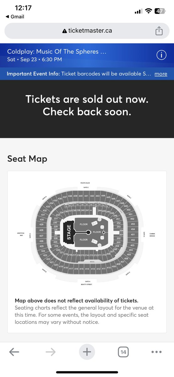 FeatherChae4's tweet photo. When you try your best and you don't succeed.. Did anyone in Vancouver even get a ticket?? #coldplayinfinity #coldplay https://t.co/E6XR9GDDHo