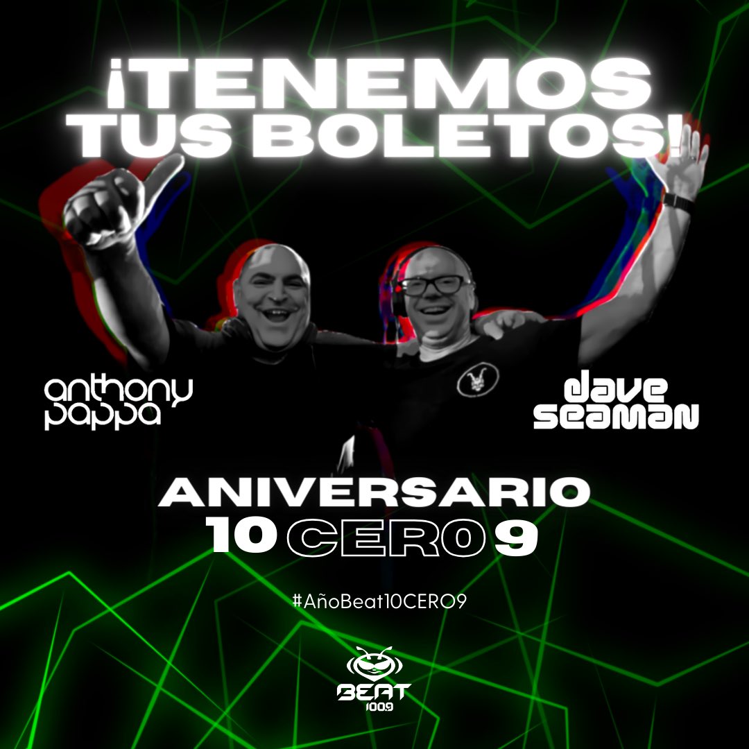 BEATOFICIAL's tweet photo. Empezamos la celebración #AñoBeat10CER09 con #AnthonyPappa y #DaveSeaman 🎉
¡Escucha nuestros turnos en vivo y ubica la Beat Van para ganar boletos!
https://t.co/lBg03XCXEN
TOTAL MUSIC
🎟️ https://t.co/P4wTKOerGu https://t.co/Hv6gLvp6Hp