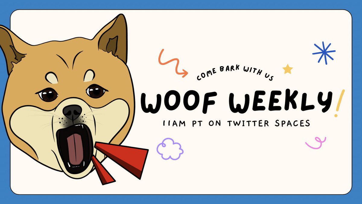 ownthedoge's tweet photo. Frens, we invite you to the 102nd Edition of our Woof Weekly on Thursday at 2pm ET🎉

We have a very special announcement….maybe the first ever National Doge Day is all set after all✨

Dogely vibes and POAP awaits. Set reminders, this one is going to be much wow👇 https://t.co/T1kB9PxgCg