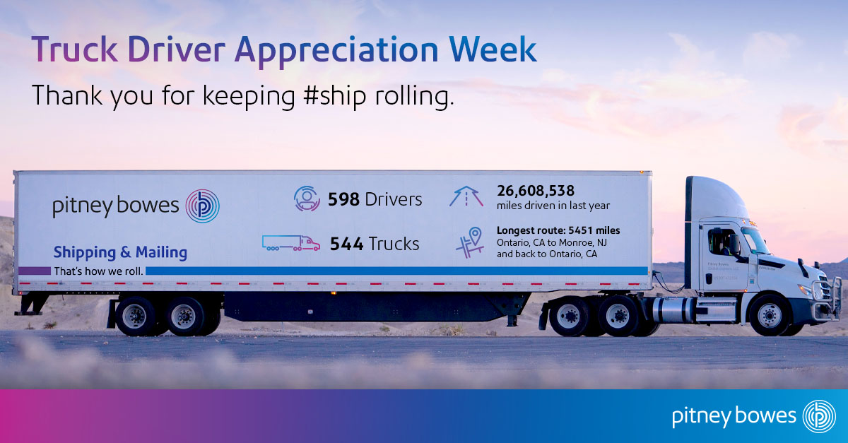 This #NationalTruckDriverAppreciationWeek, join me in celebrating and saying “thank you” to the drivers who work hard to safely keep the wheels of our business running. They log millions and millions of safe miles, representing Pitney Bowes on the road, always going the extra
