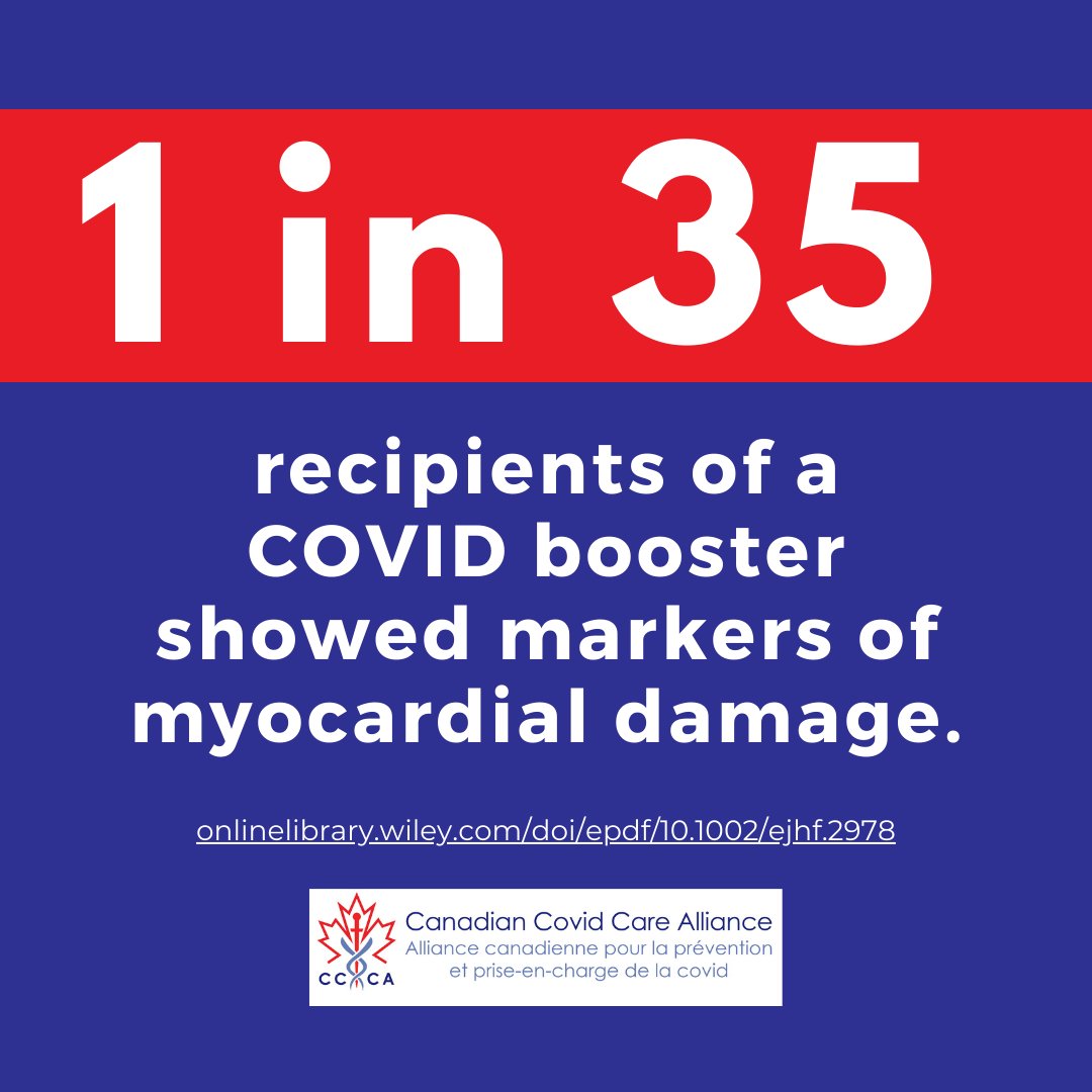 CCCAlliance's tweet photo. Today Health Canada approved a Moderna fall booster for COVID-19 for all Canadians over the age of 6 months.

The European Society of Cardiology published a peer-reviewed study in March 2023 indicating myocardial damage in 1 in 35 recipients of a Moderna booster.

Find it here:
https://t.co/WVm3Z0GS9m
#StoptheShots