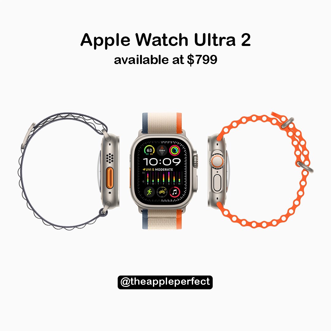 theappleperfect's tweet photo. All new Apple Watch Ultra 2, starting at $799 and a brighter display. You can order today and will be available on September 22
.
.
#apple #appleevent #applewatch #applewatchultra #applewatchultra2 #theappleperfect https://t.co/CQL1IOmJUr