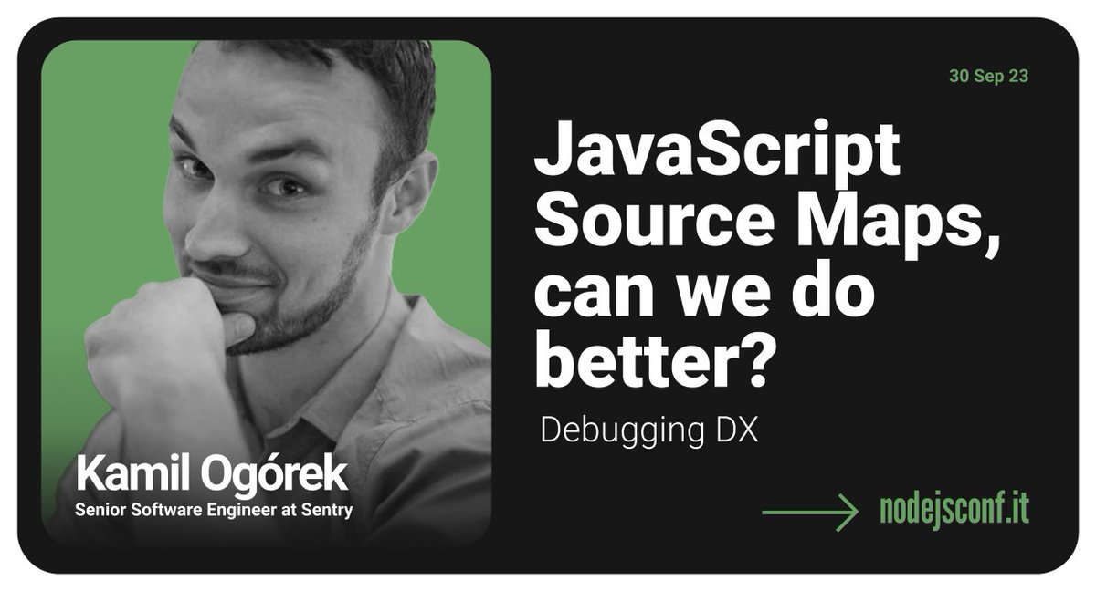 Meet our awesome speakers! Last but not least, <a href="/kamilogorek/">Kamil Ogórek</a>. His talk "JavaScript Source Maps, can we do better?" will give us a new point of view on debugging approaches!  See you in Desenzano on September 30th. Waiting list at 2023.nodejsconf.it #NodeJSConf #nodejs <a href="/nodejs/">Node.js</a>