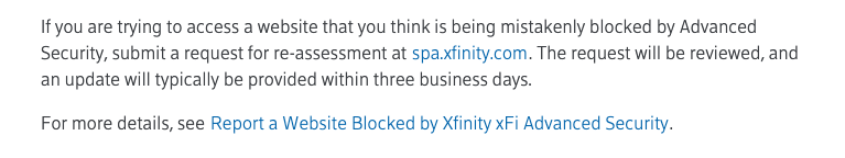 https_Alex_C's tweet photo. @Xfinity @comcast @XfinitySupport Your xFi "Advance" Security is blocking our client's website and have never responded to our requests EVER. 
#frustrated #horribleservice #badbusiness https://t.co/S0m1Ug3Ixl