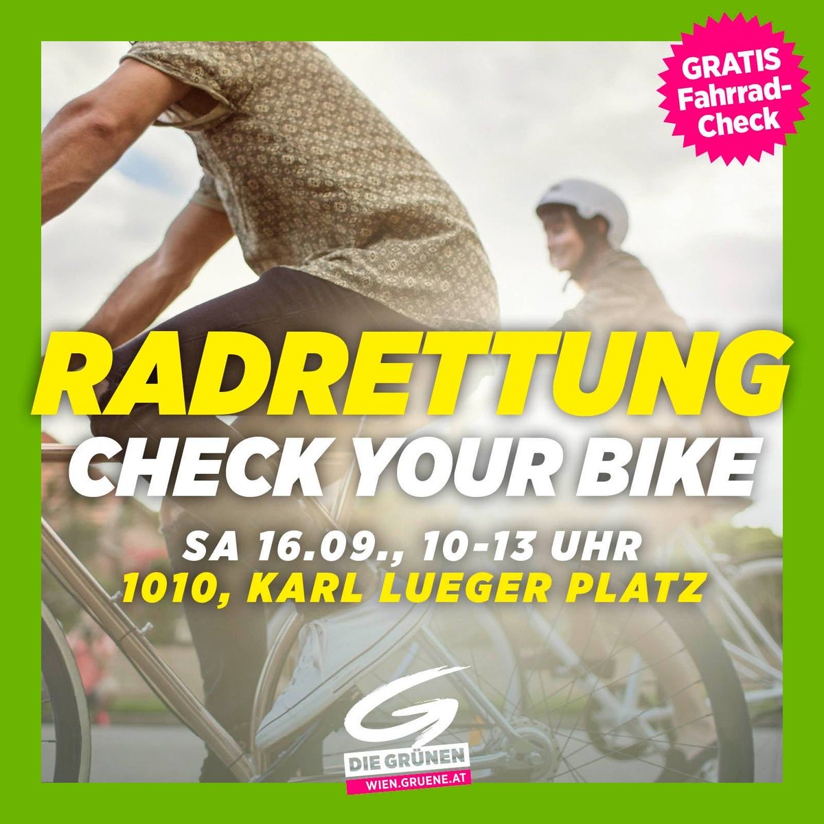 GrueneWien1's tweet photo. Unsere beliebte #Radrettung wieder am Sa, 16.9., 10-13h, am Luegerplatz in 1010 Wien. Check your bike for safer riding! Kostenlos!🚴🏽♀️🚴🏽♀️🚴🏽♀️ https://t.co/6i8FTeVkT9