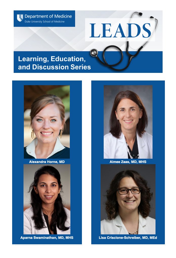 Had a wonderful time presenting the first diagnostic reasoning case of the 2023-2024 academic year for the revamped Duke LEADS! A big thank you to @AimeeZaas, @LisaCriscione, and @AparnaCSwami for their endless clinical pearls & diagnostic reflections. @dukemedicine