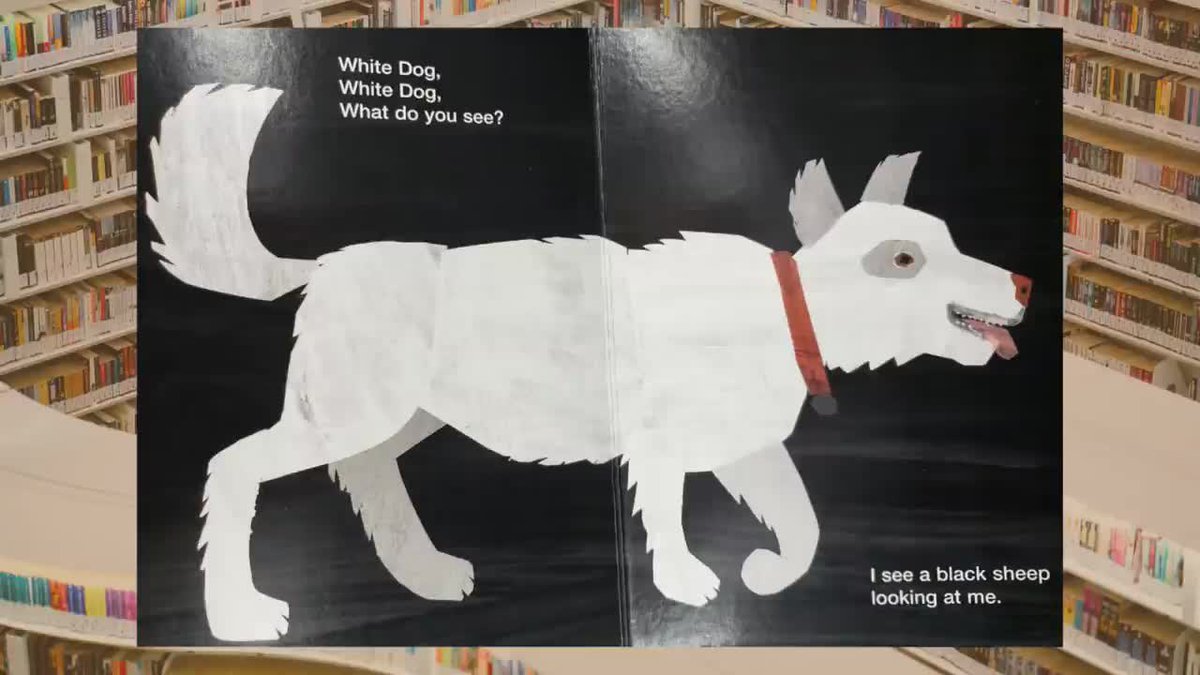 got some awesome feedback someone sent me this. apparently in eric carle's  book 'brown bear brown bear what do you see?' there is a white dog. they  colored the white dog with, image size:1200x675