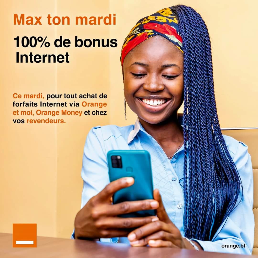 OrangeBurkina's tweet photo. ๐๐๐% ๐๐ ๐๐จ๐ง๐ฎ๐ฌ ๐ข๐ง๐ญ๐๐ซ๐ง๐๐ญ
Pour tout achat de forfait internet via Orange et moi, Orange Money ou chez les revendeurs obtenez ๐๐๐% ๐๐ ๐๐จ๐ง๐ฎ๐ฌ ๐ข๐ง๐ญ๐๐ซ๐ง๐๐ญ.
#MaxTaData avec #OrangeBurkinaFaso https://t.co/Xinoqnnks2