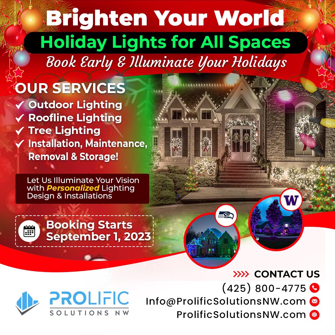 ProlificFinish's tweet photo. Light Up Your Holidays with Our Expert Holiday Light Installation Services! Create a magical wonderland with our customized lighting designs. Let us bring joy and festivity to your home this holiday season! 🎅🎃✨
#HolidayLights #FestiveDecor #LightingMagic https://t.co/21pCesaDDA