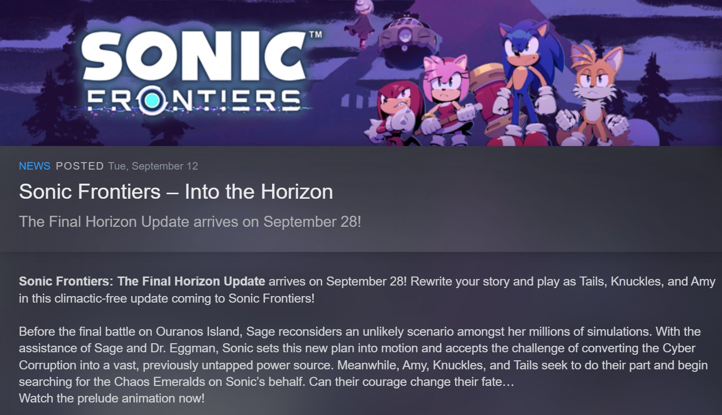 Sonic Frontiers: The Final Horizon Update Released With New