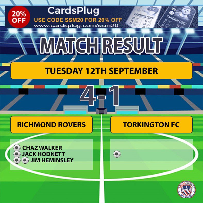 We got our first win of the season vs <a href="/FCtorkington14/">FC Torkington</a> 4-1

Goals from Chaz Walker, Hoddy and 2 from Hemmo

Big 3 points!
