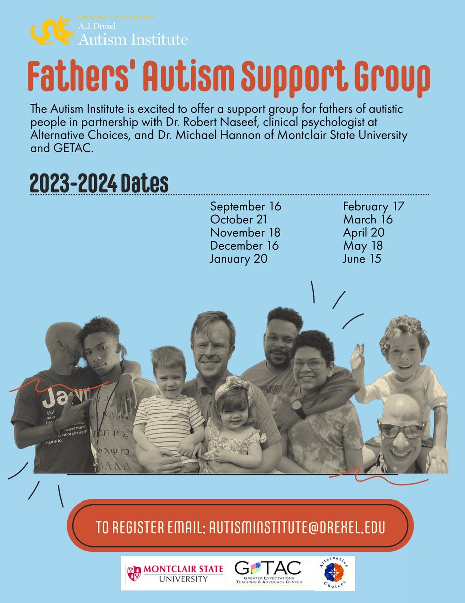 drmdhannon's tweet photo. #Year5 begins Saturday for  virtual support group for fathers of #autisticpeople w/@DrRobertNaseef &amp; me, sponsored by @Drexelautism and friends! Tag your #fatherfriends and tell them to join us! 
Questions? Email autisminstitute@drexel.edu
#fathering
#community
#wellness
#autism https://t.co/xABvy4sdd4