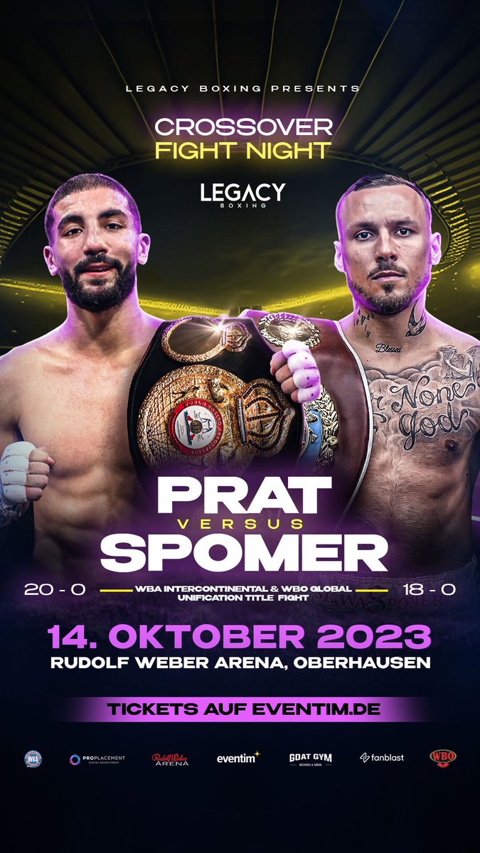 FIGHT UPDATE! Milan Prat (20-0) vs Slawa Spomer (18-0) kämpfen am 14.10.23 um den WBA Intercontinental &amp; WBO Global Title in der Rudolf Weber Arena in Oberhausen! JETZT TICKETS SICHERN auf Eventim.de oder dem Link in unserer Bio!