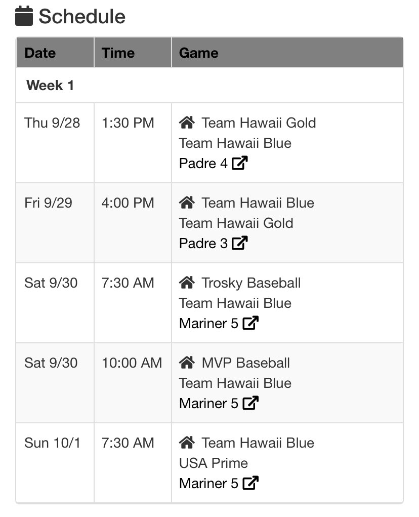 This is my AZ Senior Fall Classic schedule. Mahalo <a href="/teamhawaiibsb/">Team Hawaii Baseball</a>