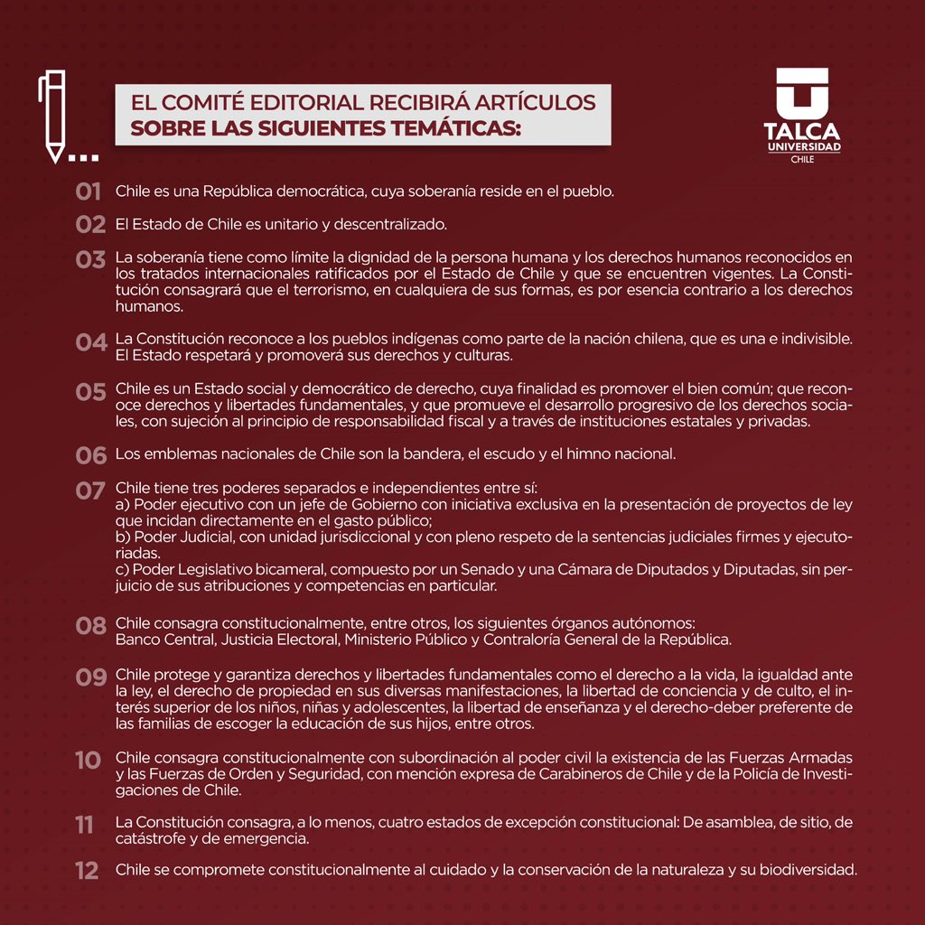 Convocatoria Número Especial 2023 Estudios Constitucionales: 

➡️” Bases constitucionales y fundamentales del Nuevo Proceso Constituyente “.

🔴Información y consultas:

revistacecoch@gmail.com