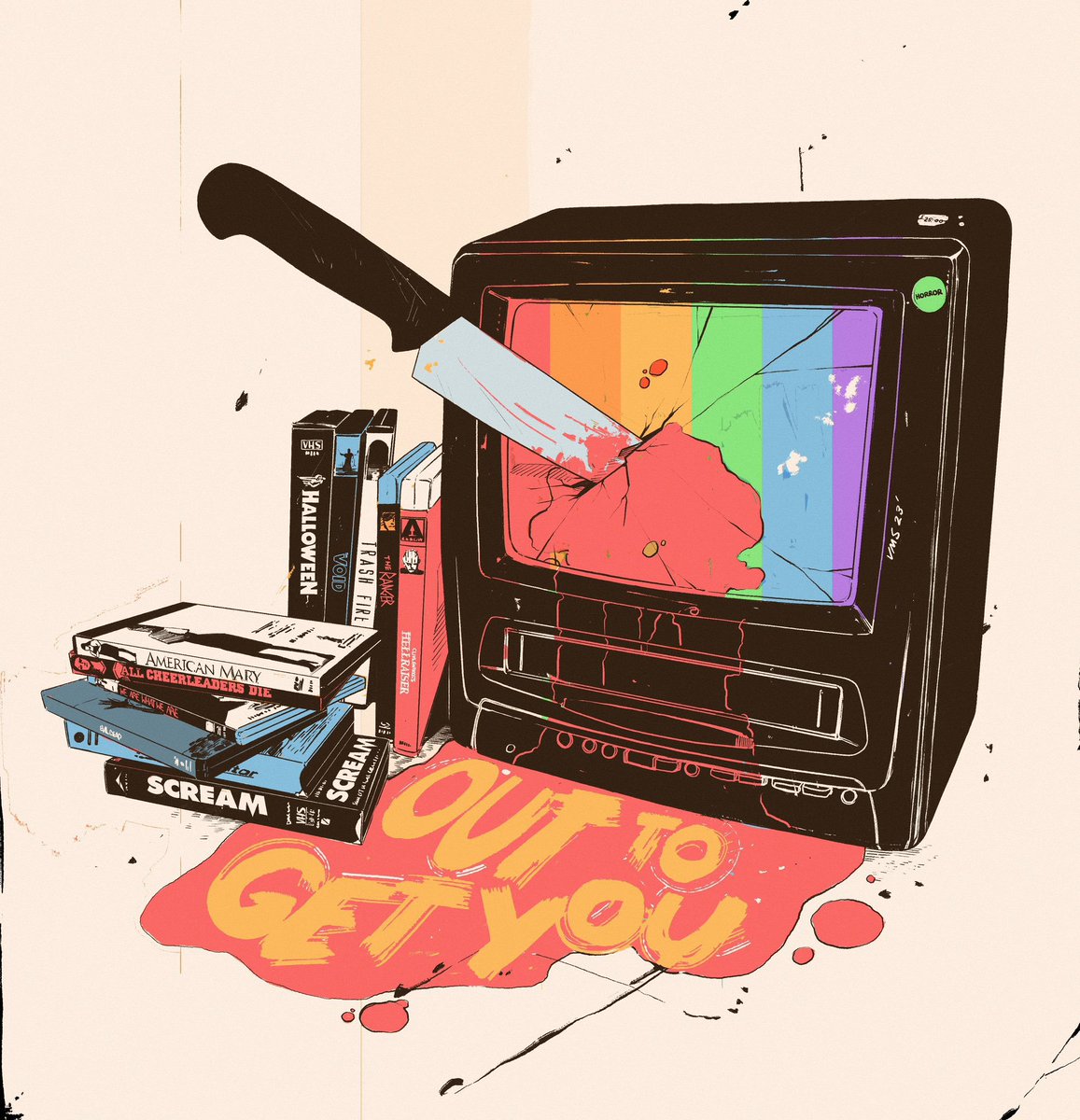 OutToGetYouPod's tweet image. A big super spooky shout-out to friend of the pod, and superstar artist, @valentinemsm1th, for designing our incredible new logo! It’s to die for! Follow Valentine, and find more of their art at valentinemsmith.com!