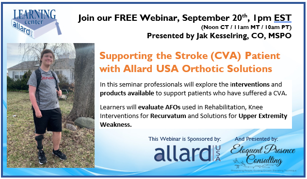 AllardUSA's tweet photo. In this seminar professionals will explore the interventions and products available to support the stroke patient.
 
Register by clicking this link: https://t.co/L8HrW0Hpth

#afo #stroke https://t.co/IzGZwRzefa