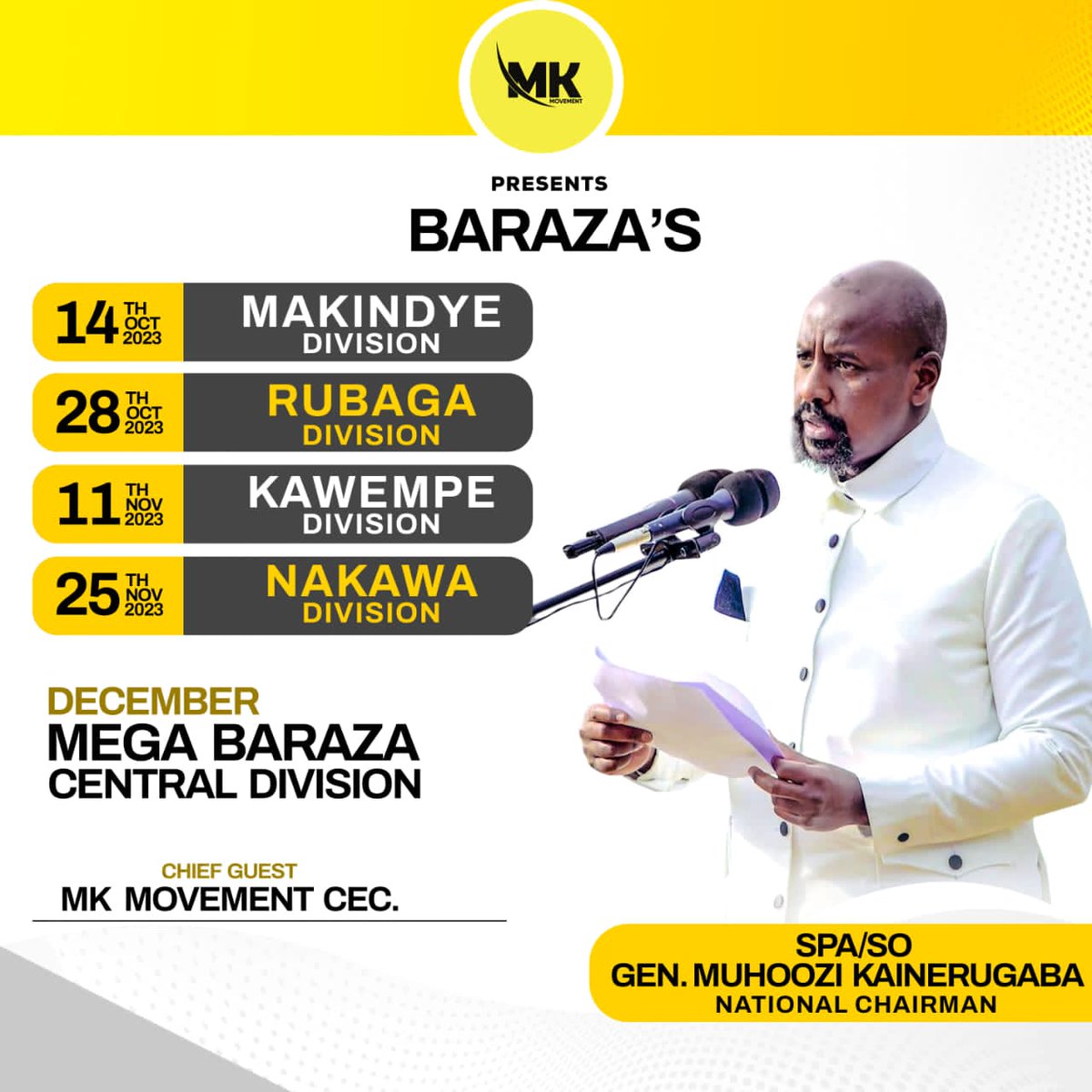 Good Evening ugandans,
The MK MOVEMENT @GenMKmovement PRESENTS COUNTRY TOUR IN DIFFERENT DIVISIONS OF UGANDA 🇺🇬.
GEN. MUHOOZI KAINERUGABA <a href="/mkainerugaba/">Muhoozi Kainerugaba</a> IS THE PRESIDENT OF UGANDA 🇺🇬 <a href="/DaudiKabanda/">Daudi Kabanda</a> @BalaamAteenyiDr <a href="/SharonKyomugis2/">Sharon Kyomugisha</a> <a href="/Kayera256/">Kayera Janipher</a> <a href="/kamukamafredie/">Kamukama Fredie</a> <a href="/akiikirezi/">Maximillian Akiiki Mutooro</a> <a href="/BagaayaP/">Prillah Bagaaya Akiiki</a>