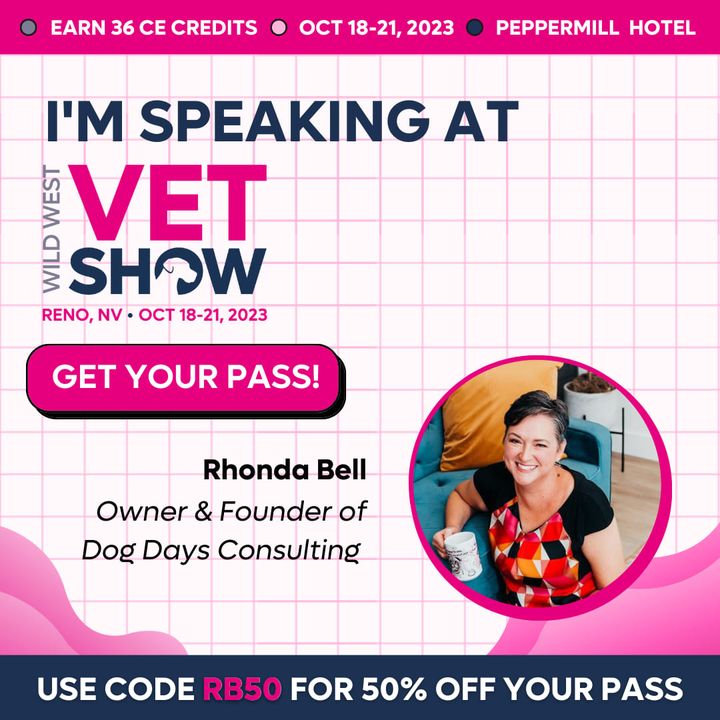 I'm headed back to Wild West Vet in Reno this October. Who will I see there? Use my discount code below (RB50) to get 50% off your registration. 

I'll be presenting on Gaslighting in the practice and Social Media and Practice Branding. #WildWestVet2023