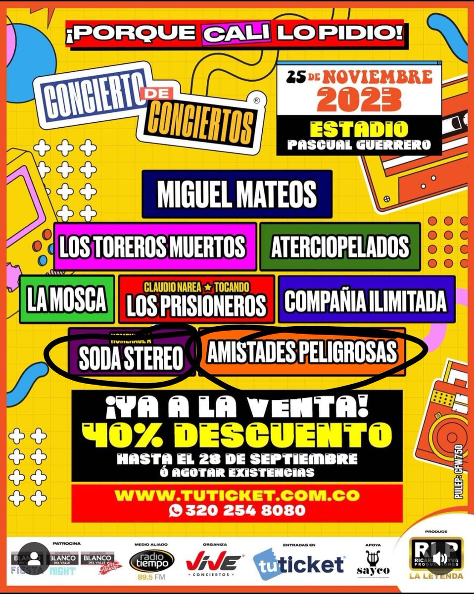 SODACOLOMBIA's tweet photo. ✨️Es todo un honor ser invitados para este gran espectáculo junto a los más grandes del Rock en español que partieron la historia en 🇨🇴Colombia, hacer de nuevo un estadio y llenar miles de corazones con nuestro homenaje a Soda Stereo💿 https://t.co/7VSF3zlwy3